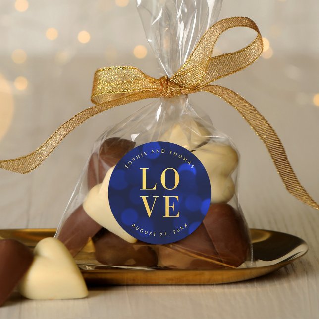 Pegatina Redonda Luces Bokeh Azul Zafiro Falso Amor Dorado (Subido por el creador)