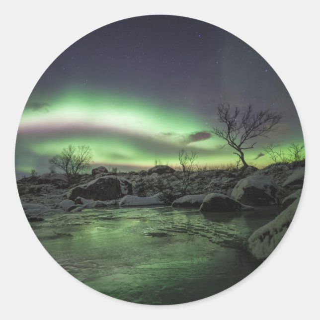 Pegatina Redonda Luces boreales (Anverso)