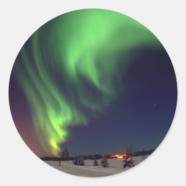 Pegatina Redonda Luces boreales en el lago Bear (Anverso)