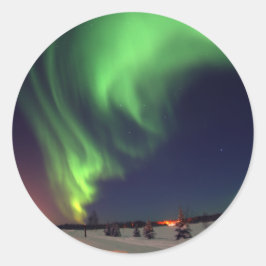 Pegatina Redonda Luces boreales en el lago Bear