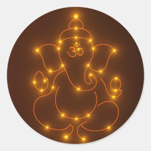 Pegatina Redonda Luces brillantes Diseño de Dios Ganesha