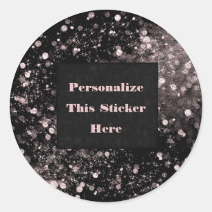 Pegatina Redonda Luces Brillantes Negras y Rosas Glam Brillante