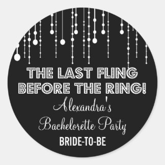 Pegatina Redonda Luces colgantes Bachelorette Party Black Round