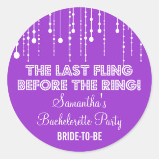 Pegatina Redonda Luces colgantes Bachelorette Party Purple Round