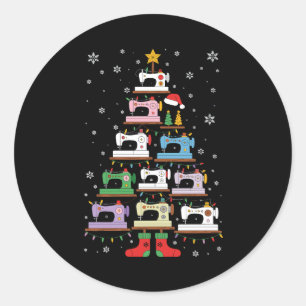 Pegatina Redonda Luces de árbol de máquina de coser de Navidad Calc