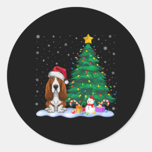 Pegatina Redonda Luces de árbol de Navidad Bet Hound Dog Sombrero d
