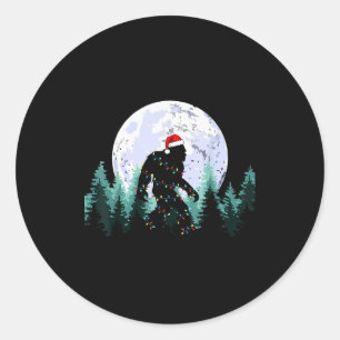 Pegatina Redonda Luces de árbol de Navidad Bigfoot Sasquatch divert