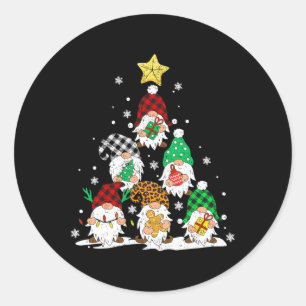 Pegatina Redonda Luces de árbol de Navidad de Gnomos Lindos Gnomies