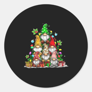 Pegatina Redonda Luces de árbol de Navidad de gnomos lindos Gnomies