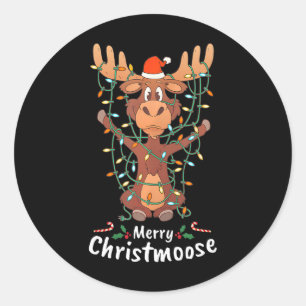 Pegatina Redonda Luces de árbol de Navidad Merry Christmoose Christ