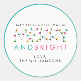 Pegatina Redonda Luces de árbol navideño festivo y brillante