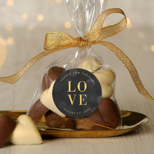 Pegatina Redonda Luces de Bokeh Oscuras Falso Amor Dorado