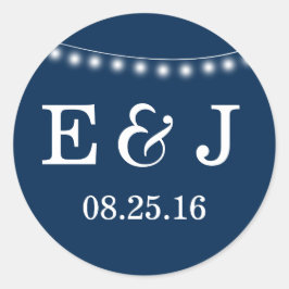 Pegatina Redonda Luces de cadena de Boda de verano azules