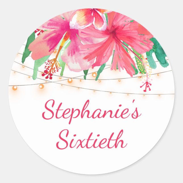 Pegatina Redonda Luces de cadena hawaiana de cumpleaños número 60 t (Anverso)