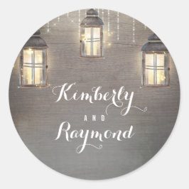 Pegatina Redonda Luces de cadena Lanterns Rústica Boda