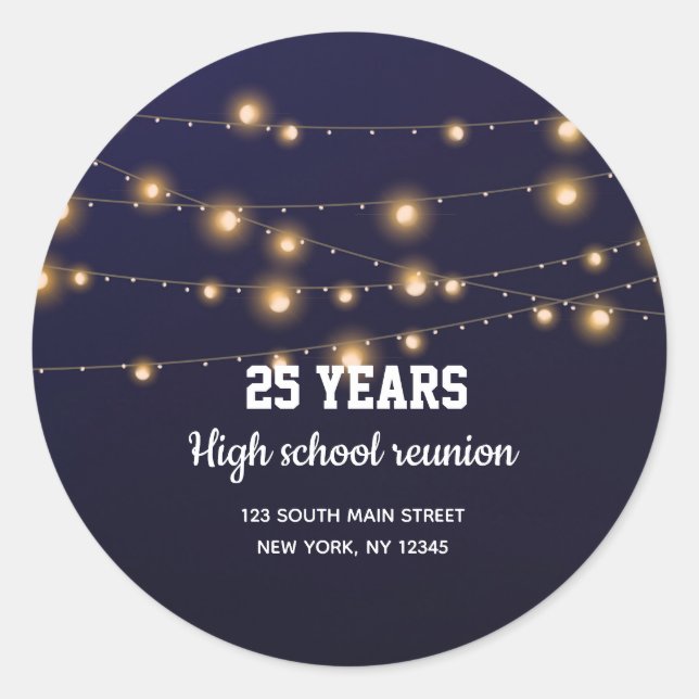 Pegatina Redonda Luces de cadena modernas (Anverso)