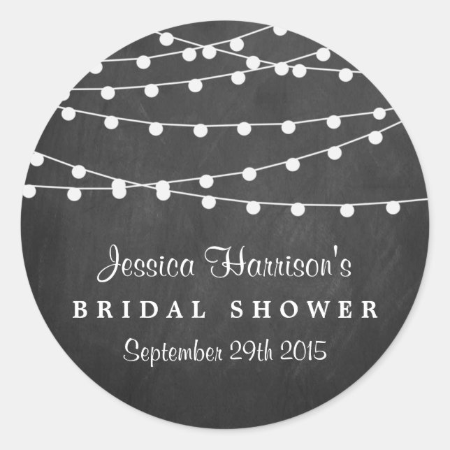 Pegatina Redonda Luces De Cadena Modernas En La Ducha De Novias De  (Anverso)