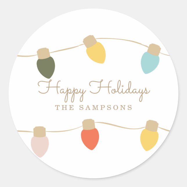 Pegatina Redonda Luces de cadena retro (Anverso)