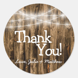 Pegatina Redonda Luces de cuerdas de grano rústicas en el campo de 