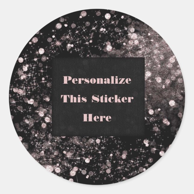 Pegatina Redonda Luces de espuma rosadas y negras Glam Sparkle Purp (Anverso)