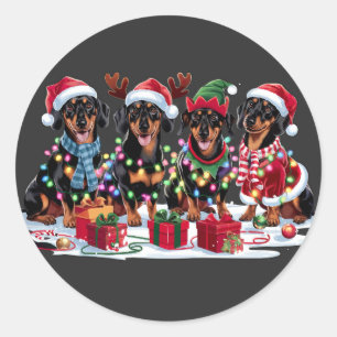 Pegatina Redonda Luces de los elefantes del sombrero de Dachshund S