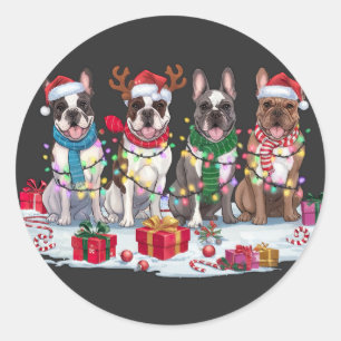 Pegatina Redonda Luces de los Navidades de Bulldog franceses - Ador