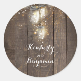Pegatina Redonda Luces de lucir Mason Jars Rustic Boda