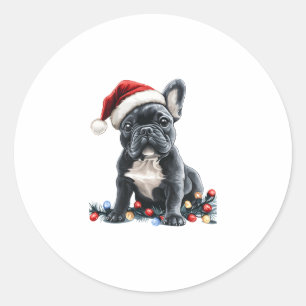 Pegatina Redonda Luces de Navidad de Bulldog Francés Regalos de Per