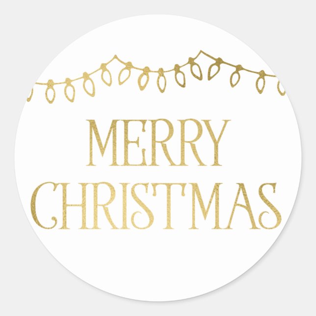 Pegatina Redonda Luces de Navidad de Cuerda Doradas Stickers Alegre (Anverso)
