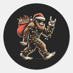 Pegatina Redonda Luces de Navidad de Santa Bigfoot Divertidas Sasqu