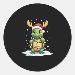Pegatina Redonda Luces de Navidad de Tortuga Santa Cute Xmas Hombre