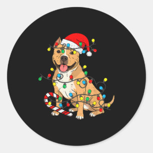 Pegatina Redonda Luces de Navidad Perro Bull Santa Xmas Amor Perro