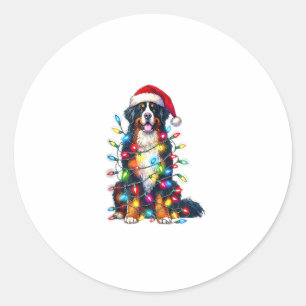 Pegatina Redonda Luces de Navidades de Bernese Mountain Dog