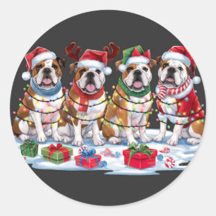 Pegatina Redonda Luces de Navidades de bulldog - Diseño Adorable