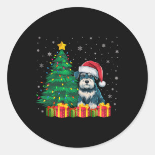 Pegatina Redonda Luces de Navidades del Schnauzer Santa Hat en mini