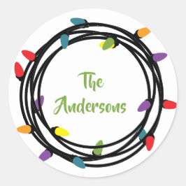 Pegatina Redonda Luces de Navidades merry y Bright