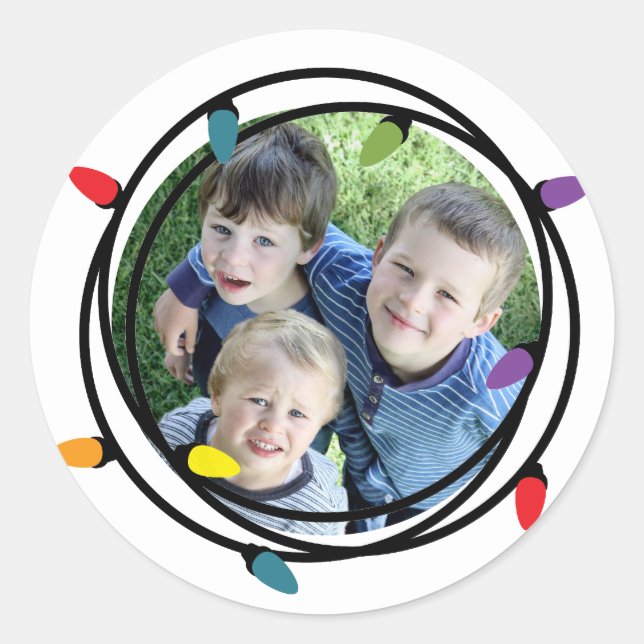 Pegatina Redonda Luces de Navidades merry y Bright (Anverso)