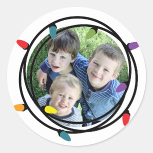 Pegatina Redonda Luces de Navidades merry y Bright