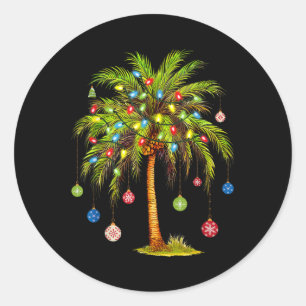Pegatina Redonda Luces de palmera de Navidad hawaiana tropical Xmas