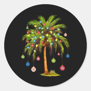 Pegatina Redonda Luces de palmera de Navidad hawaiana tropical Xmas