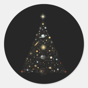 Pegatina Redonda Luces del árbol de Navidad del sistema espacial de