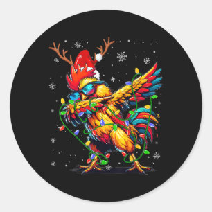 Pegatina Redonda Luces divertidas de Navidad Pollo Santa Dabbing Na