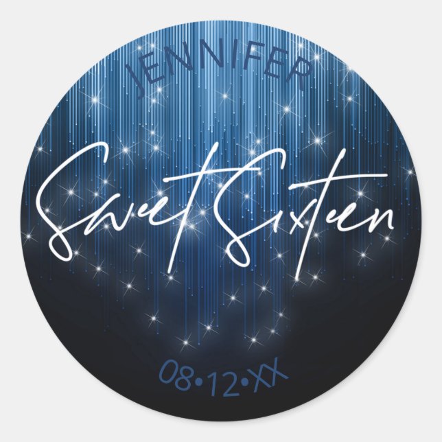 Pegatina Redonda Luces en cascada Sweet 16 Blue ID790 (Anverso)