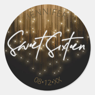 Pegatina Redonda Luces en cascada Sweet 16 Gold ID790