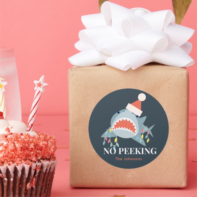 Pegatina Redonda Luces navideñas de tiburones sin Navidades de búsq (Fiesta)