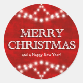 Pegatina Redonda Luces Navideñas Rojas Elegantes