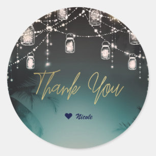 Pegatina Redonda Luces resplandecientes Palm Trees Elegant Beach We