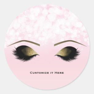 Pegatina Redonda Luces Rosadas Pestañas Postizas de Maquillaje Glam