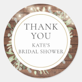 Pegatina Redonda Luces Rústicas Verde Regalo de Agradecimiento para