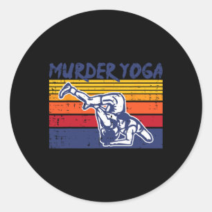 Pegatina Redonda Lucha Asesinato Yoga Retro Luchador Jiu Jitsu Muje